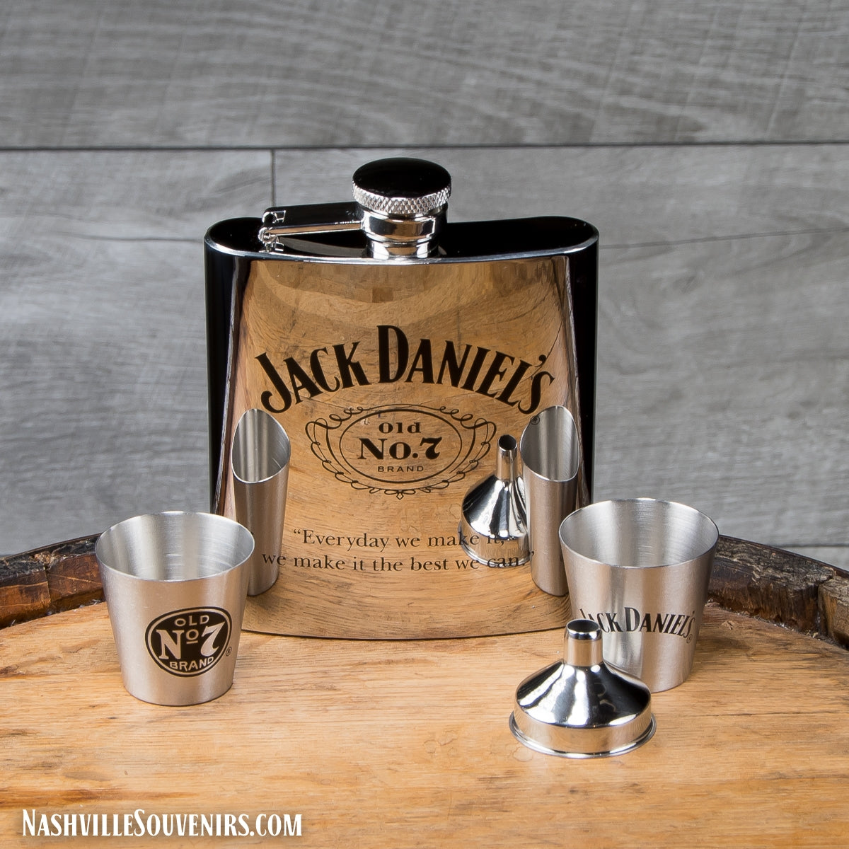 Jack Daniels Gift Set with Mirror Finish Flask, Shots and Funnel